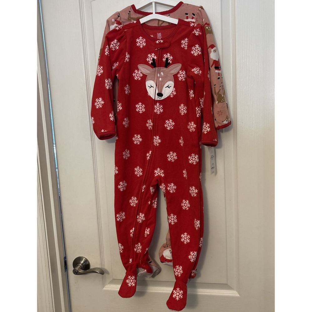 New Carter's Just One You Fleece Footed Pajamas, Girls 3T Reindeer & Santa